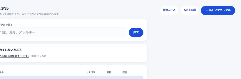 業務マニュアルの一覧画面